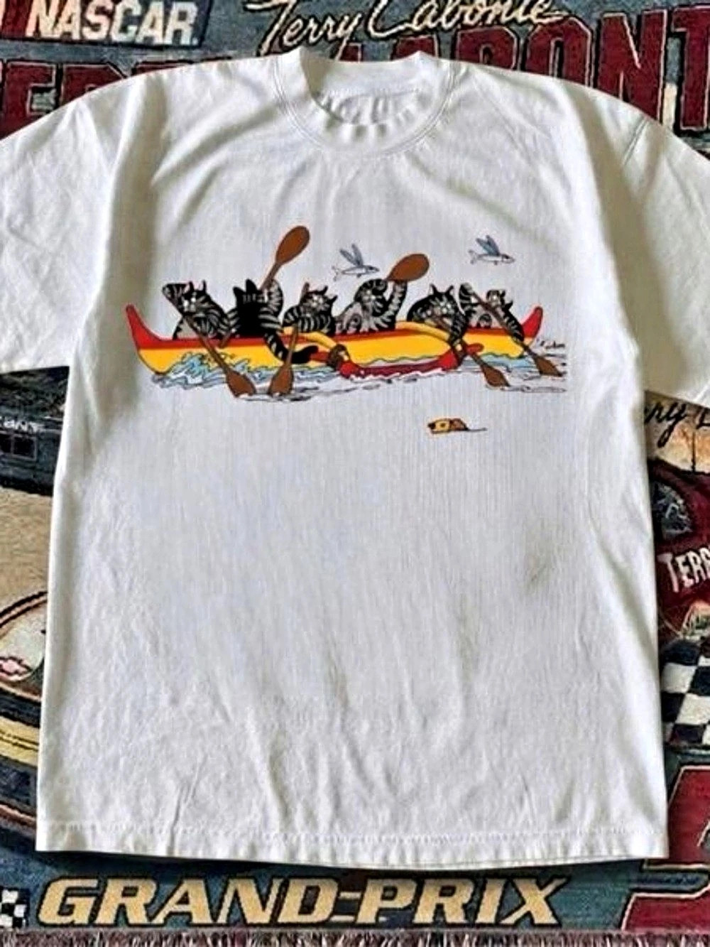 Crazy Shirts B. Kliban Cats Canoeing T-Shirt White